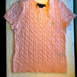Ralph Lauren Cable Knit Short Sleeve Sweater Size M Soft Pink